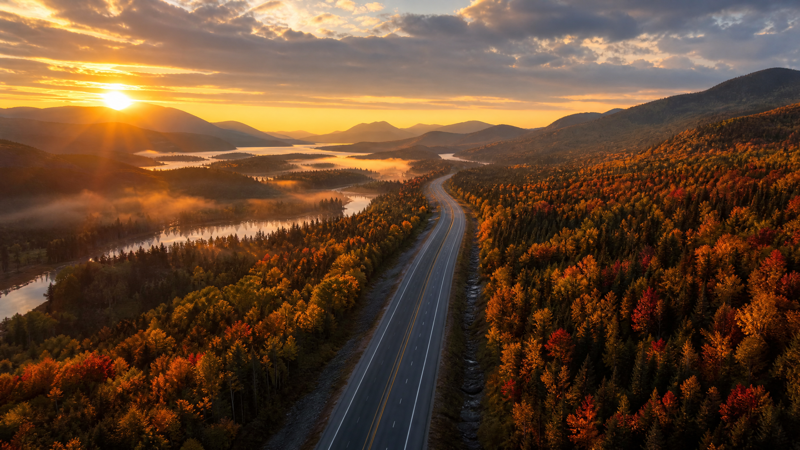 Canadian highway at golden hour
